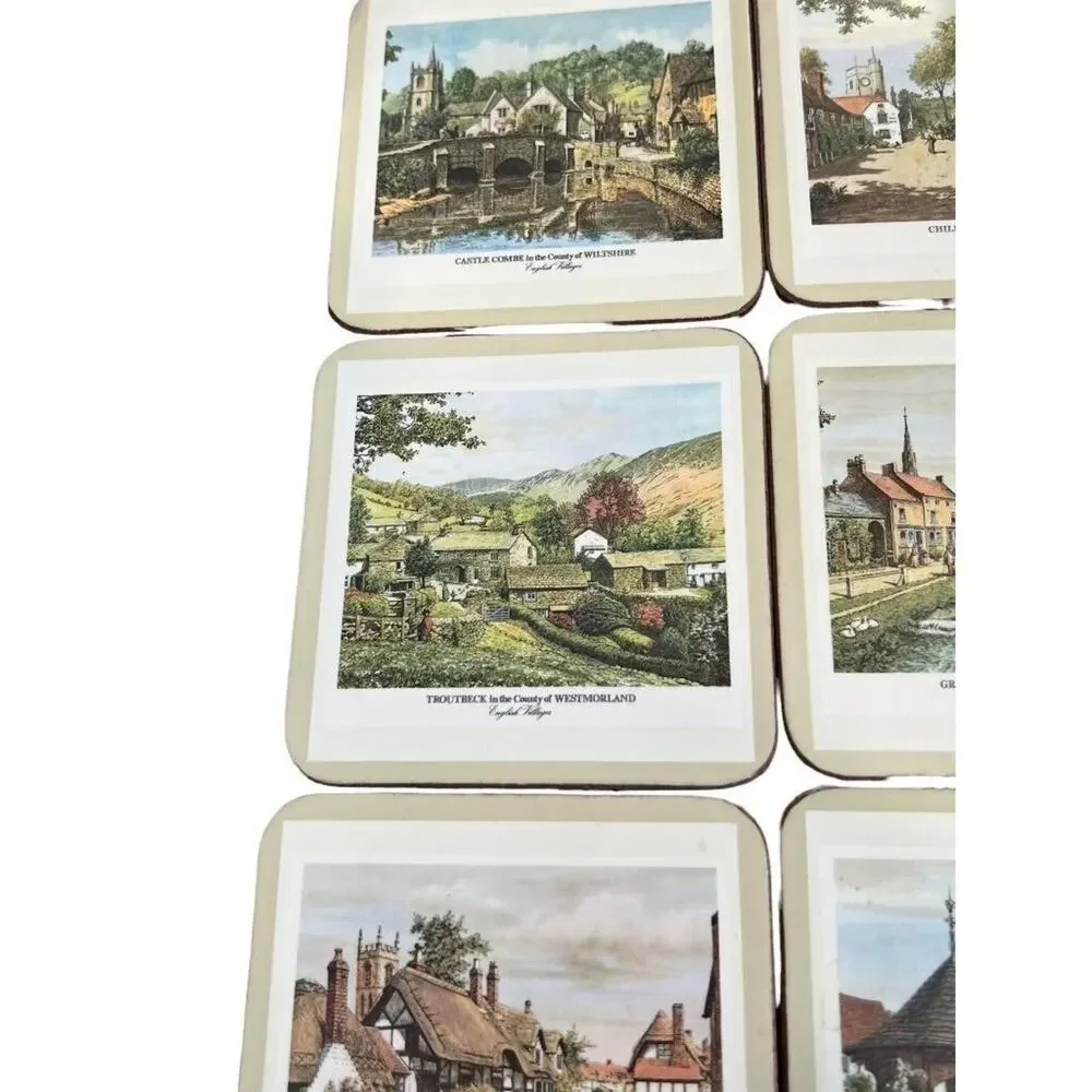 Pimpernel English Villages 4.25x4.25 Coasters Cork Bottom With Box